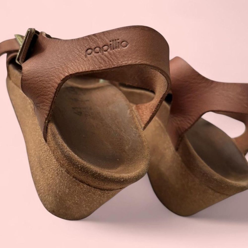 ✌🏾Papillio by Birkenstock Leather Wedge Sandals Size 41 Brown Cork Platform - Picture 6 of 7